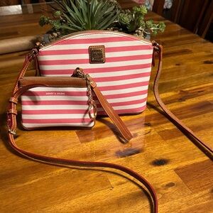 Dooney & Bourke Pink and White Striped Crossbody Bag Set
